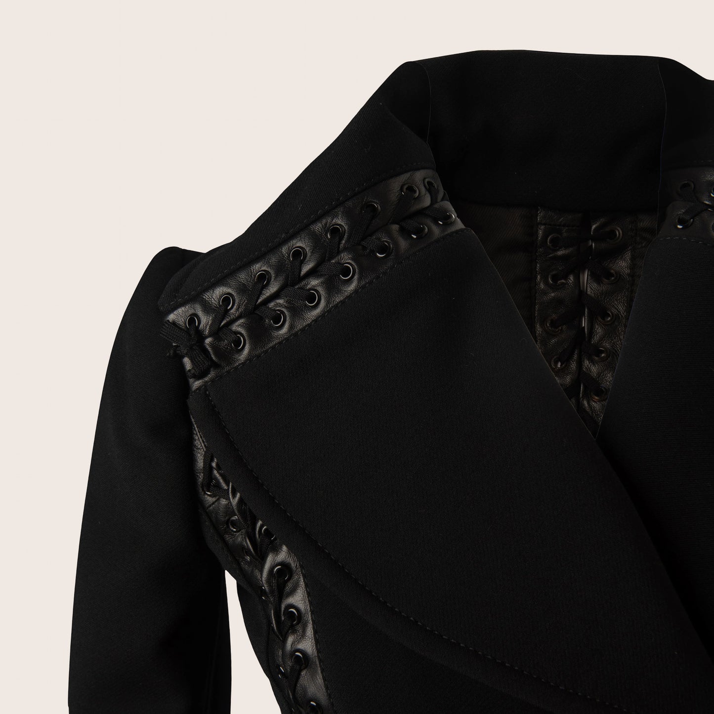 Dolce & Gabbana Black Coat with Leather Lace Detailing