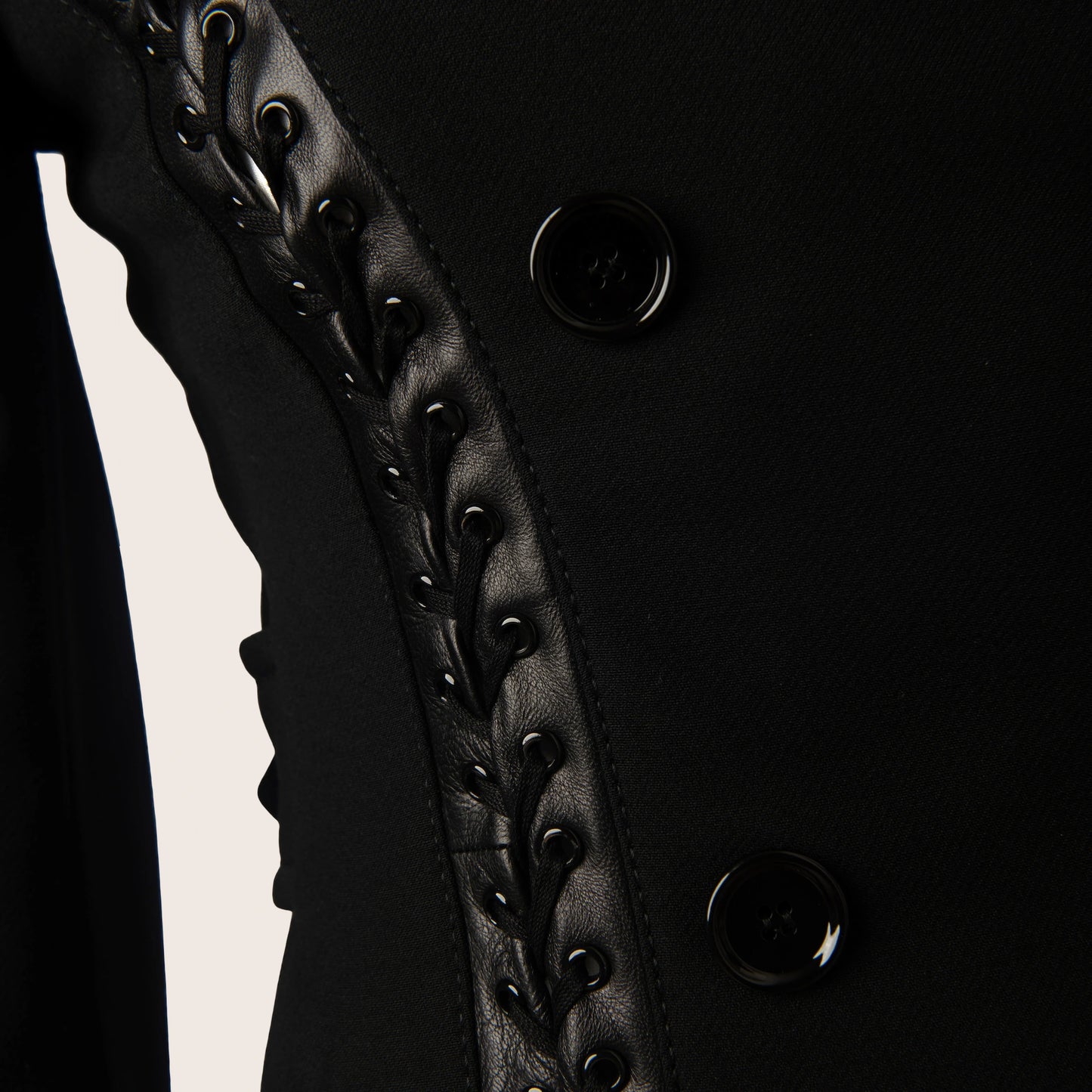 Dolce & Gabbana Black Coat with Leather Lace Detailing