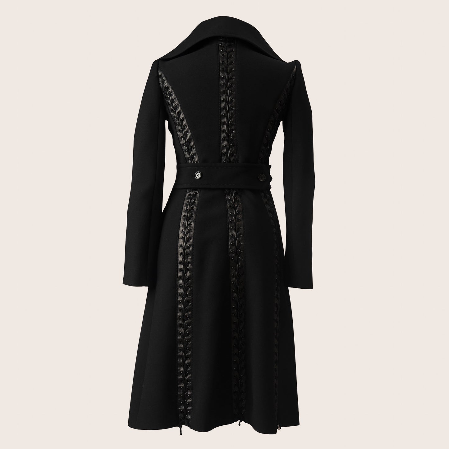 Dolce & Gabbana Black Coat with Leather Lace Detailing