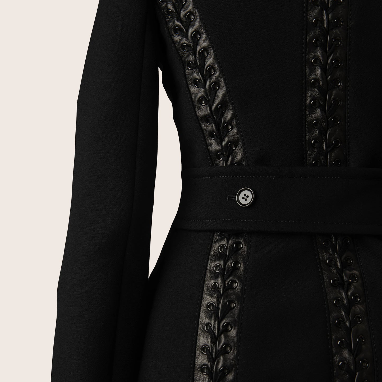 Dolce & Gabbana Black Coat with Leather Lace Detailing