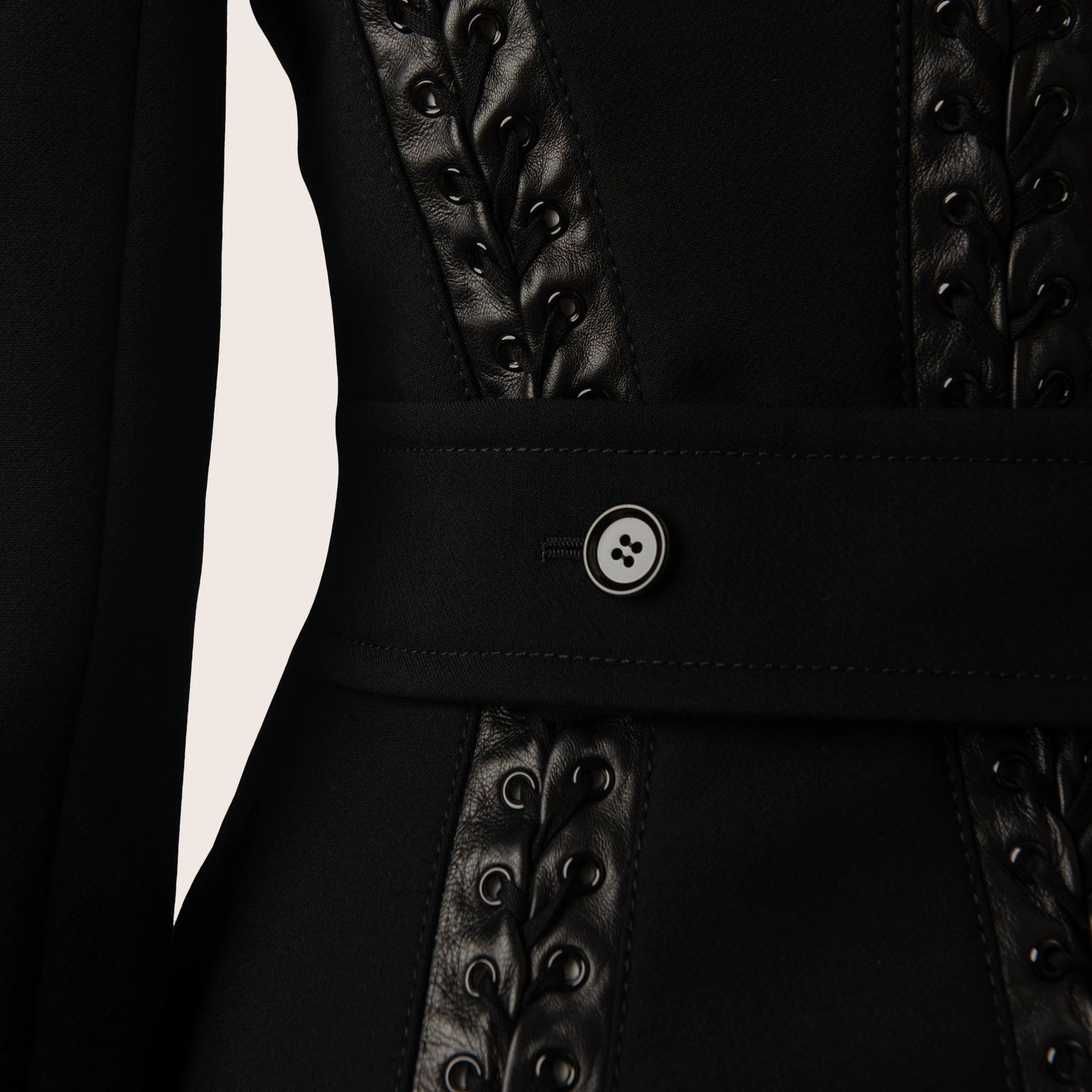 Dolce & Gabbana Black Coat with Leather Lace Detailing