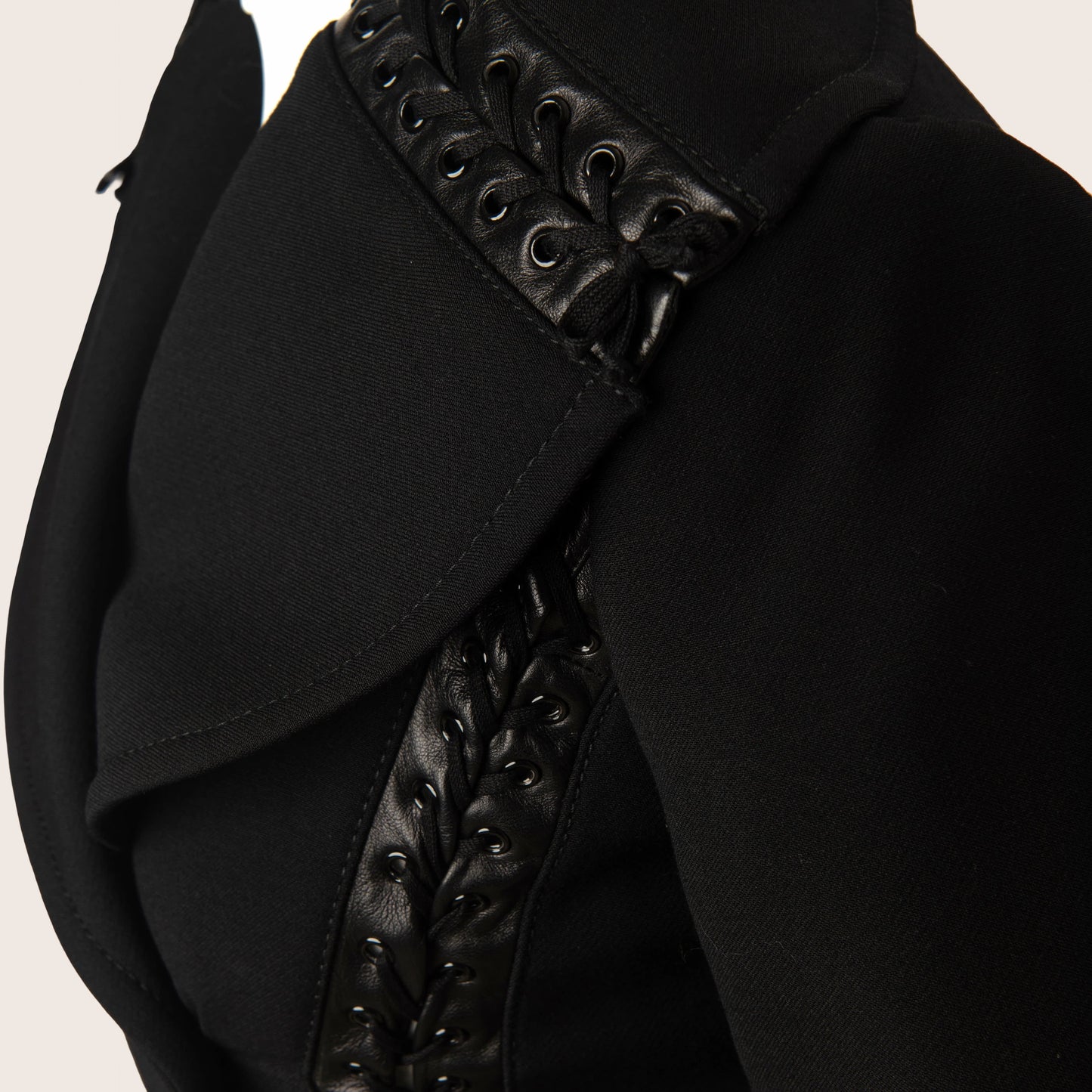 Dolce & Gabbana Black Coat with Leather Lace Detailing
