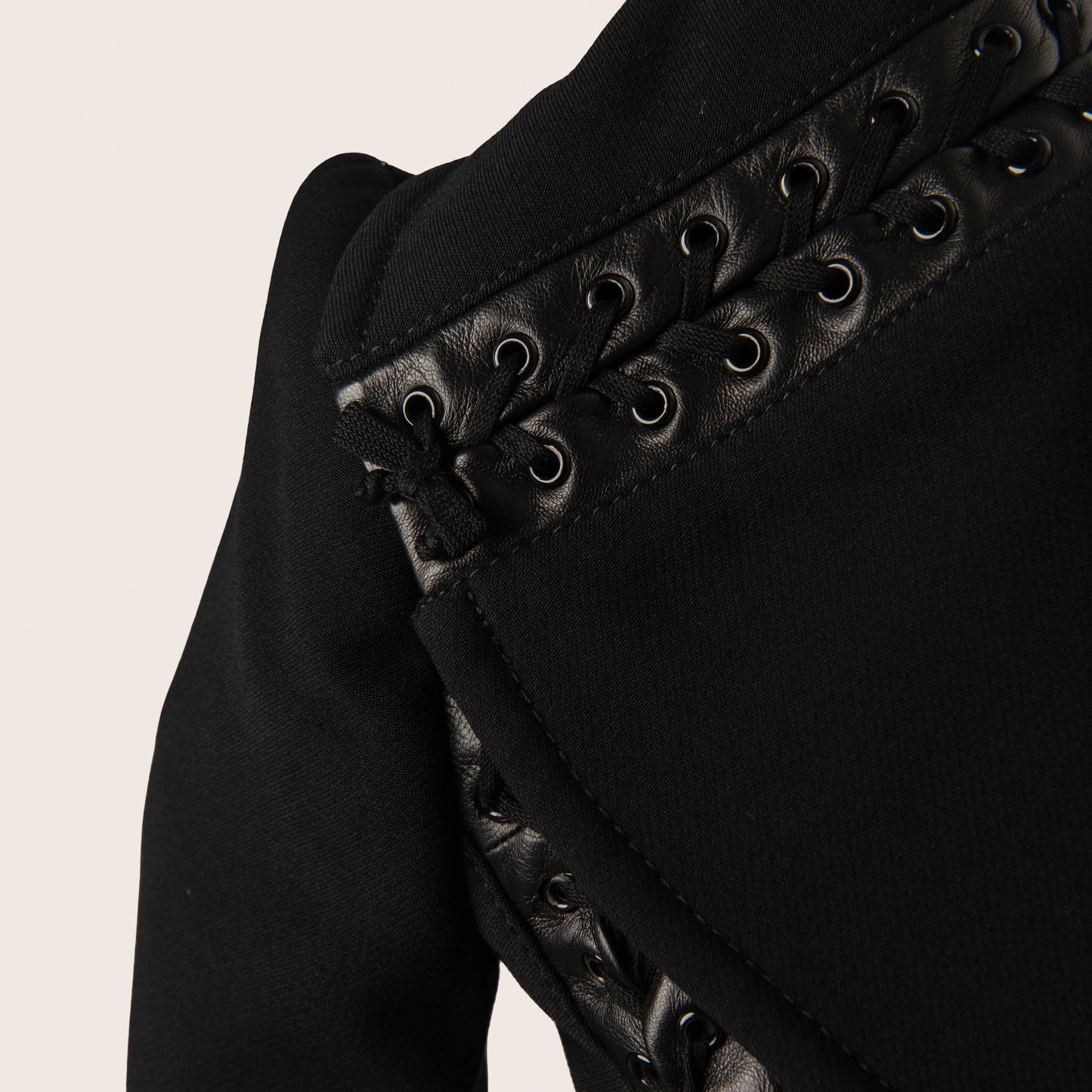 Dolce & Gabbana Black Coat with Leather Lace Detailing