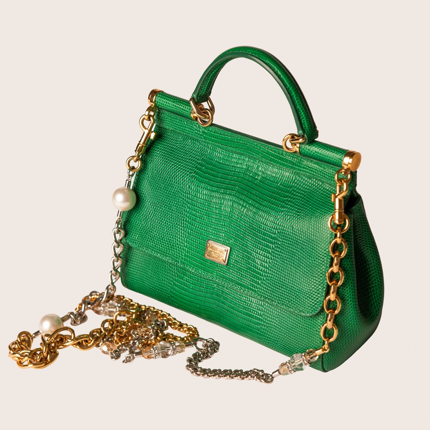 Dolce & Gabbana Green Sicily Iguana-Print Leather Bag