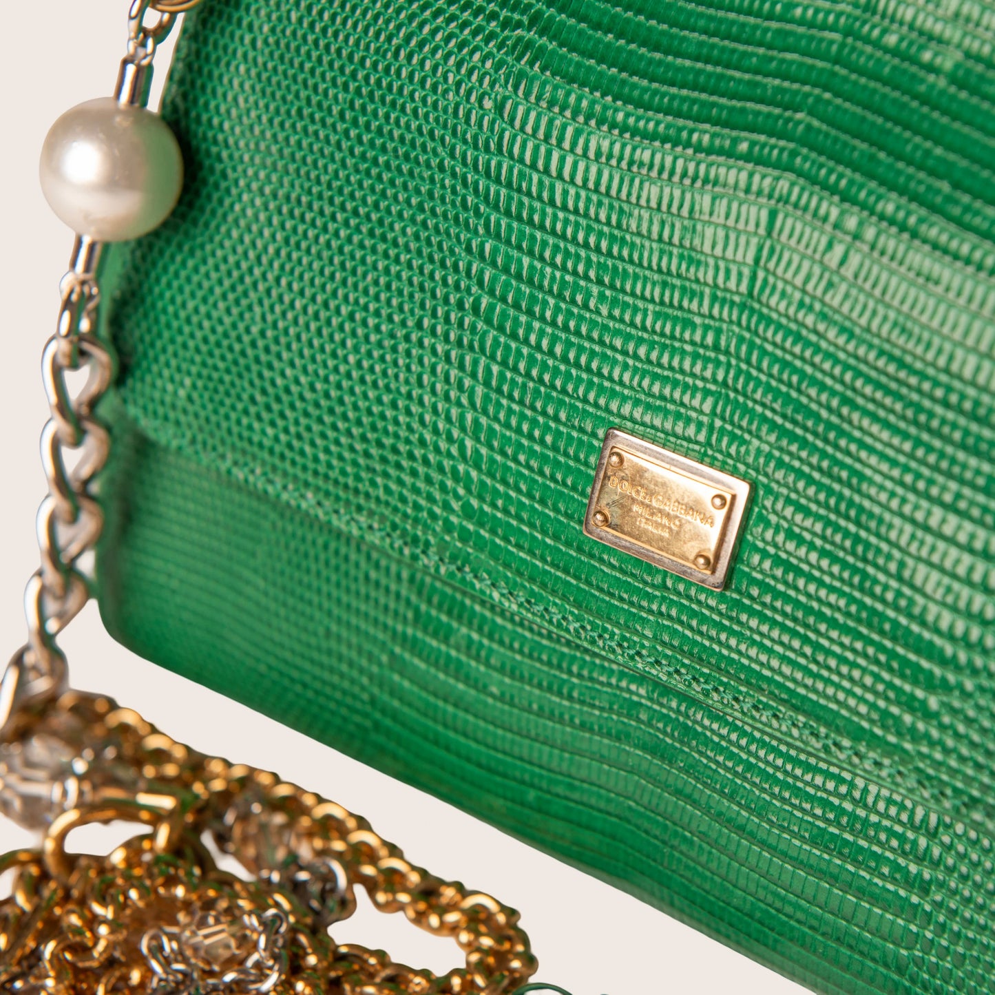 Dolce & Gabbana Green Sicily Iguana-Print Leather Bag
