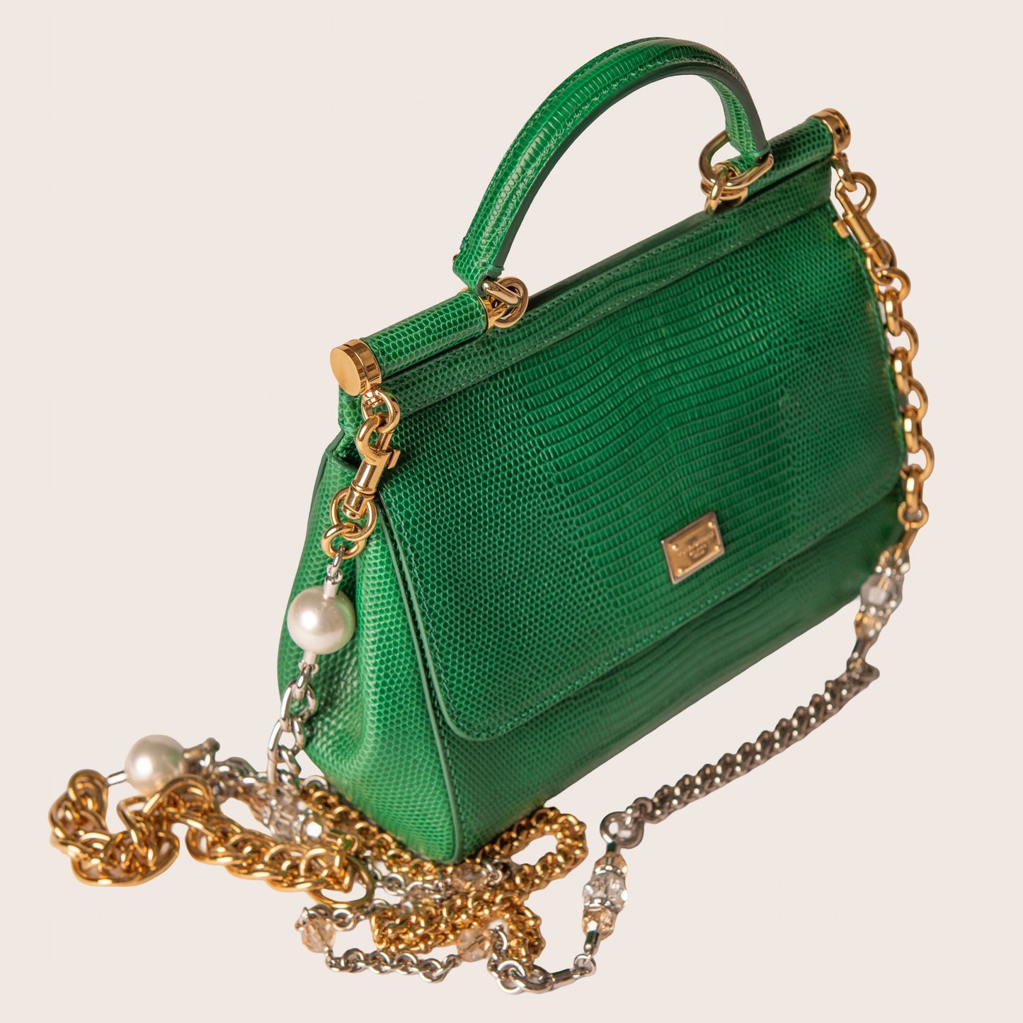Dolce & Gabbana Green Sicily Iguana-Print Leather Bag