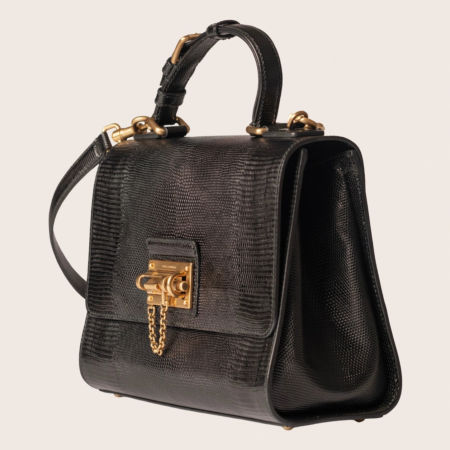 Dolce & Gabbana Black Iguana Leather Monica Tote