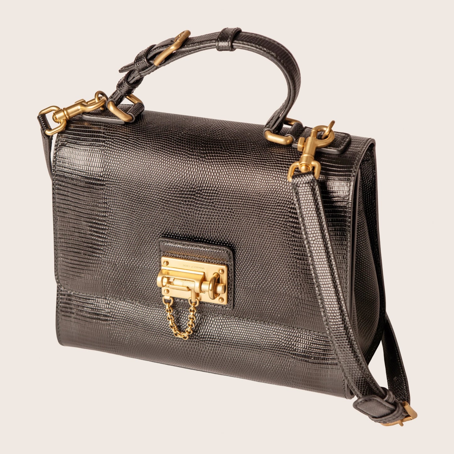 Dolce & Gabbana Black Iguana Leather Monica Tote