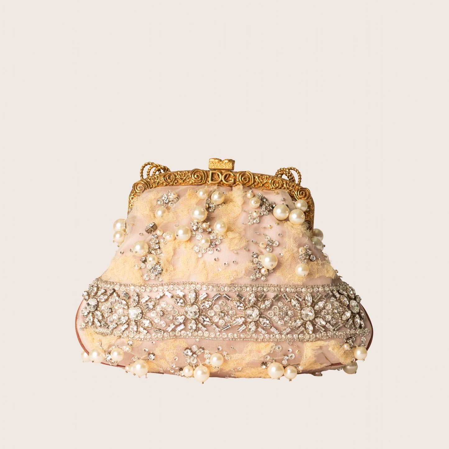 Dolce & Gabbana Embellished Lace & Pearl Frame Clutch