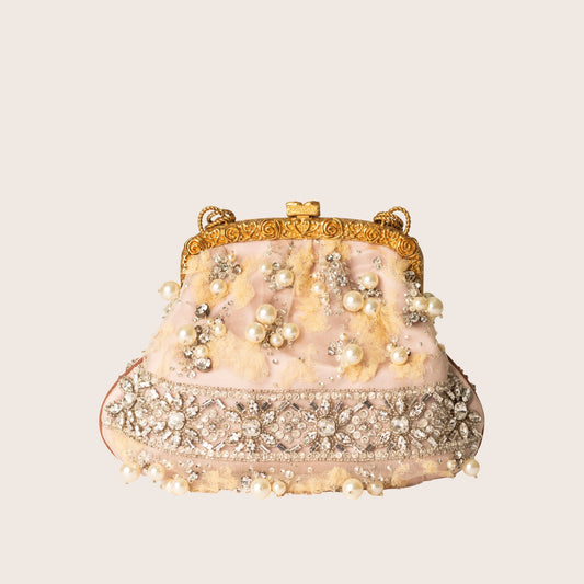 Dolce & Gabbana Embellished Lace & Pearl Frame Clutch