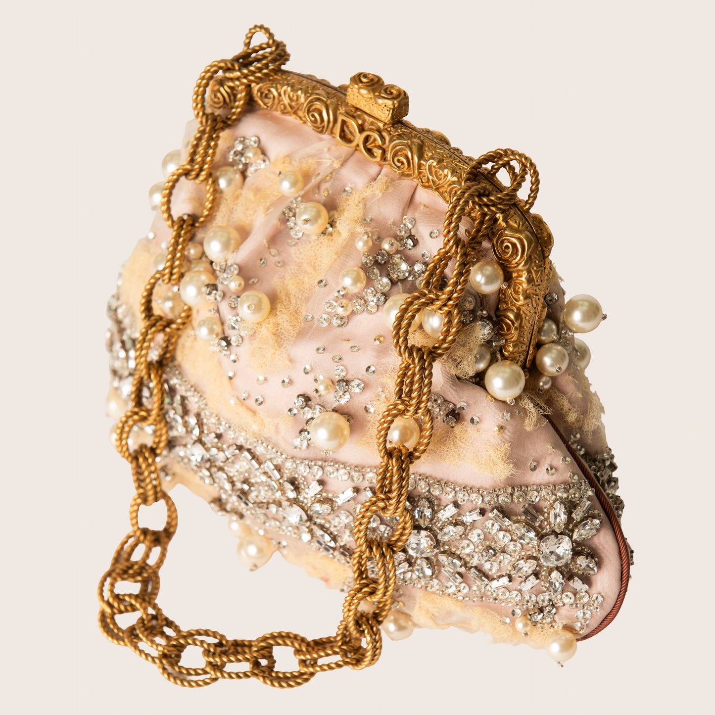 Dolce & Gabbana Embellished Lace & Pearl Frame Clutch