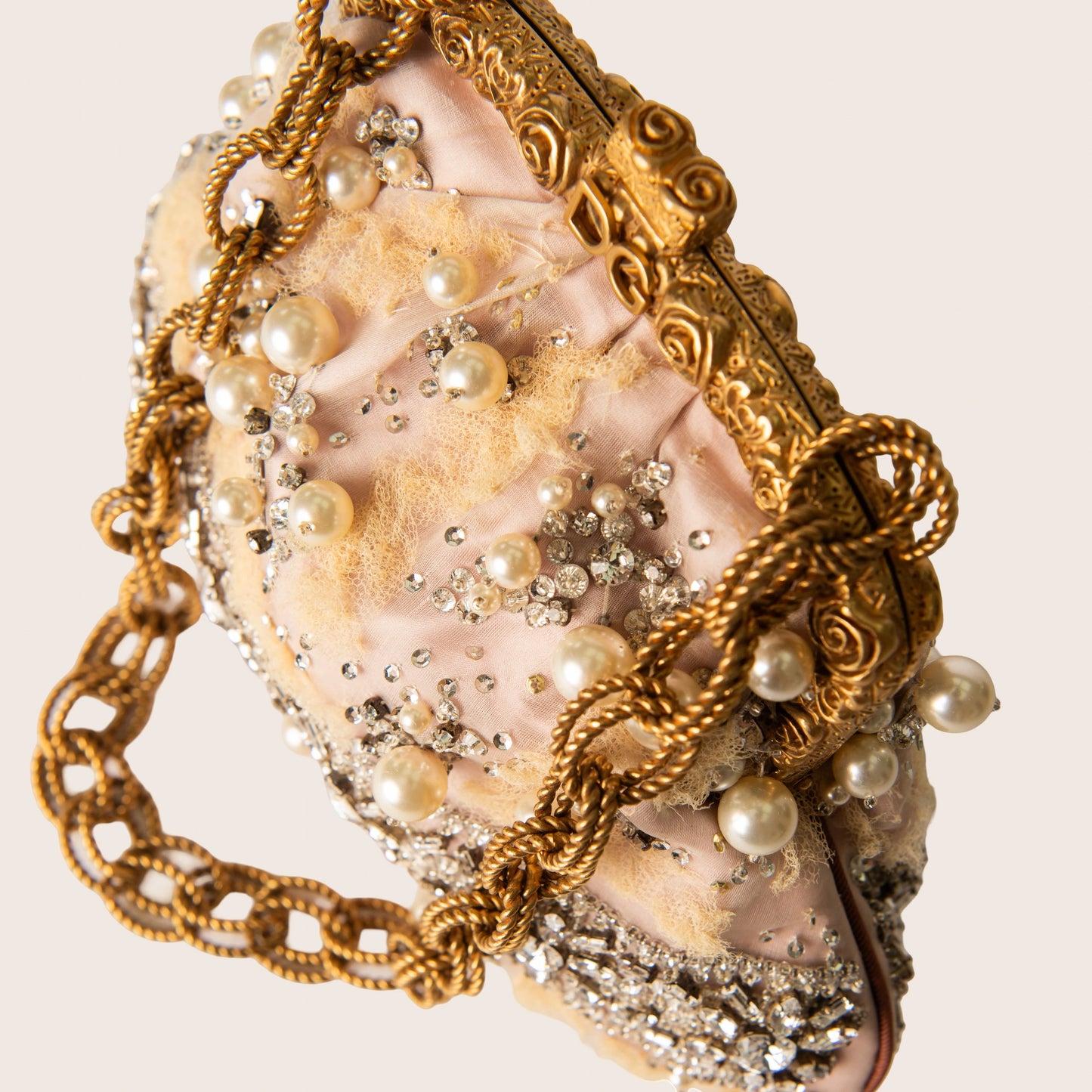 Dolce & Gabbana Embellished Lace & Pearl Frame Clutch