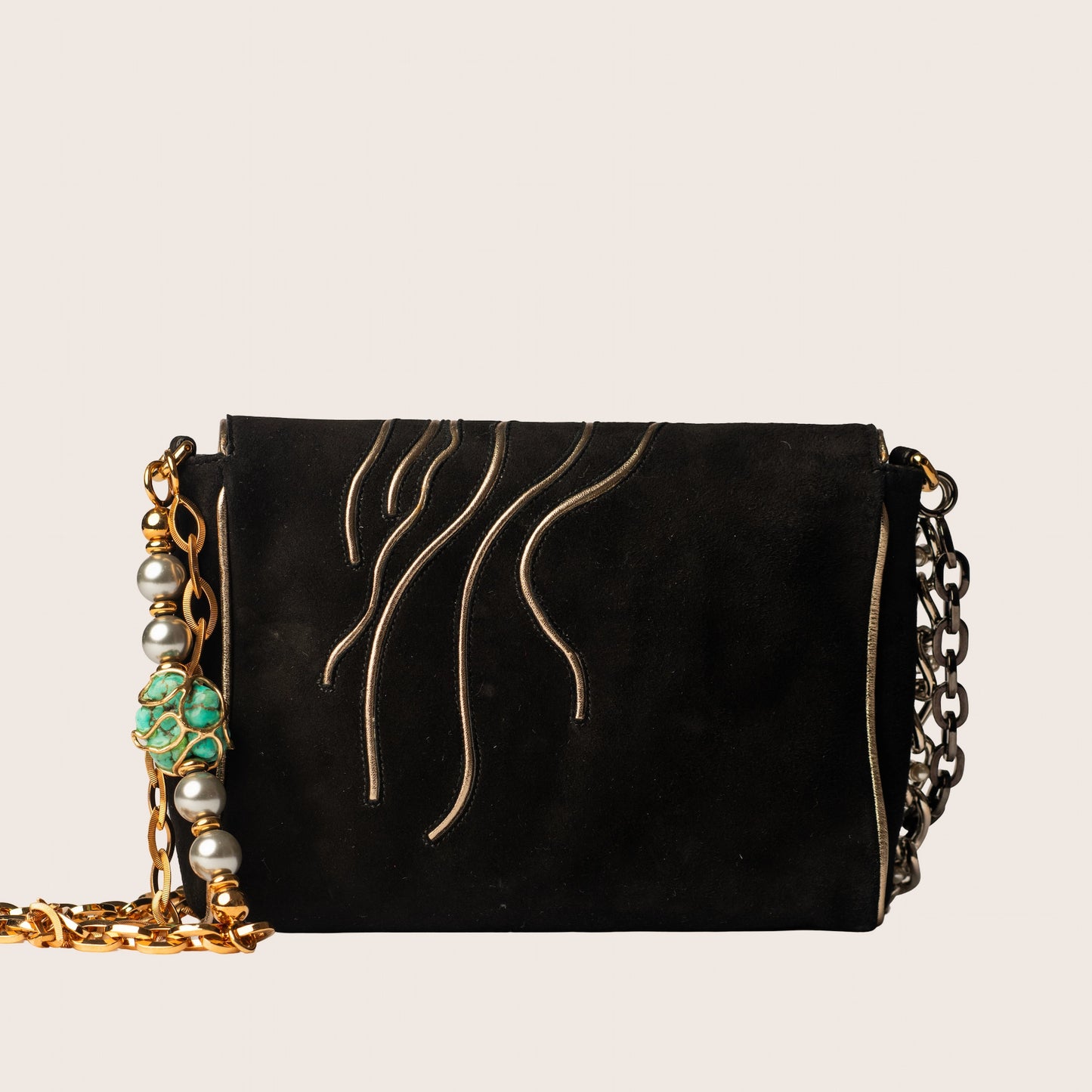 Dolce & Gabbana Black Suede Face Motif Shoulder Bag