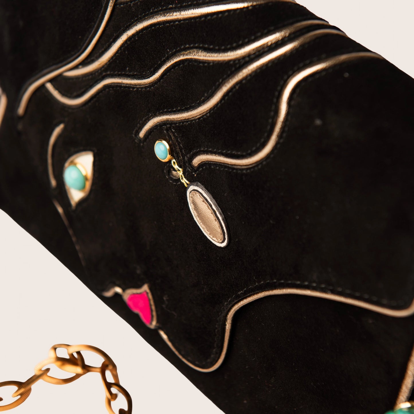 Dolce & Gabbana Black Suede Face Motif Shoulder Bag
