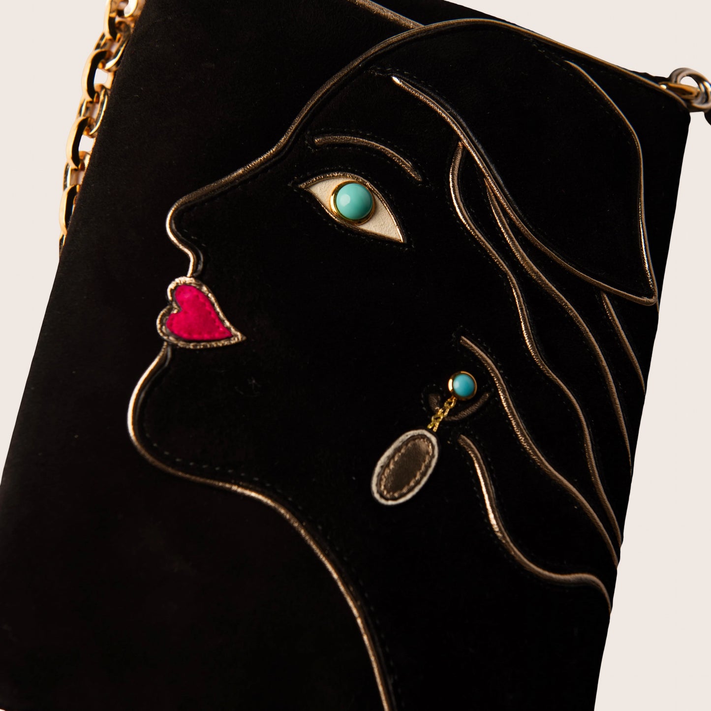 Dolce & Gabbana Black Suede Face Motif Shoulder Bag