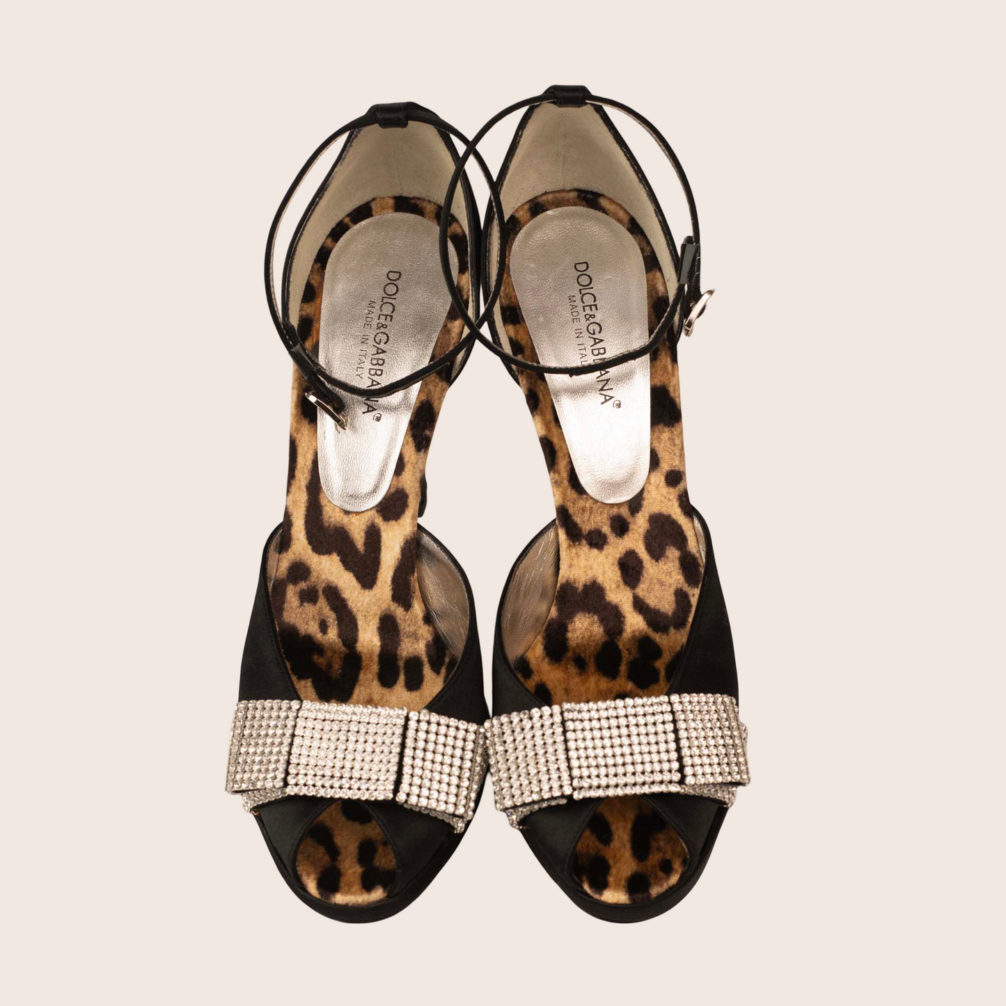 Dolce & Gabbana Black Satin Sandals with Crystal-Embellished Strap