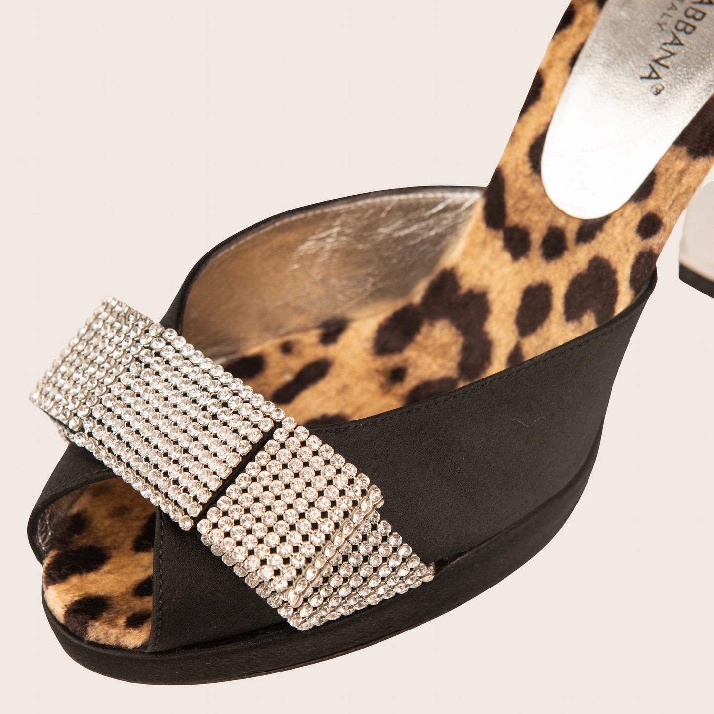 Dolce & Gabbana Black Satin Sandals with Crystal-Embellished Strap