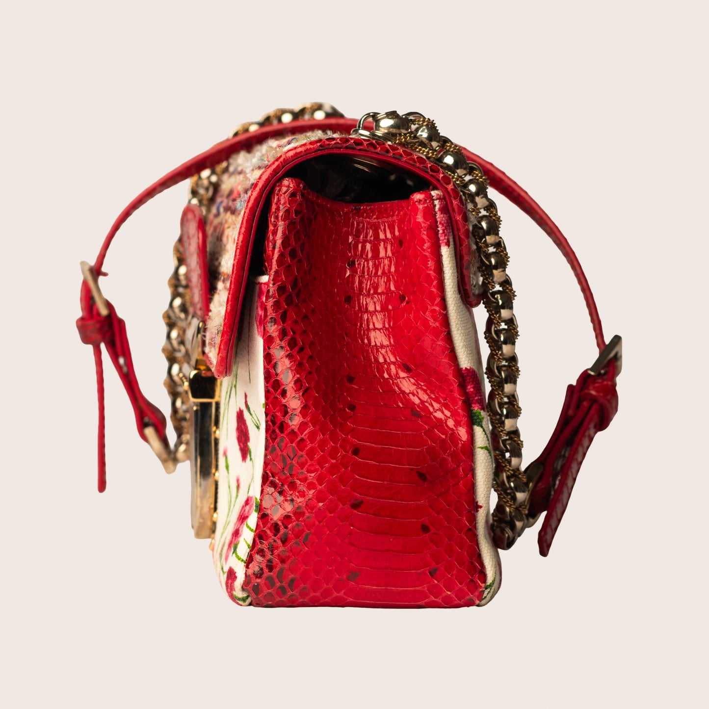 Dolce & Gabbana Multicolor Tweed & Floral Print Shoulder Bag