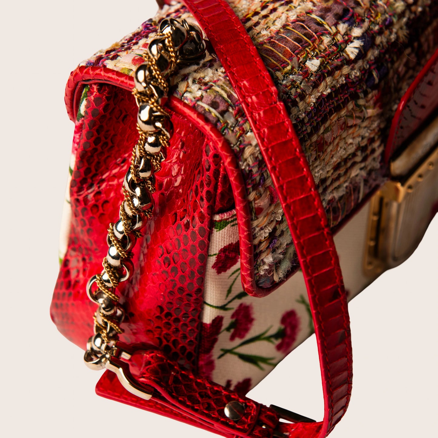 Dolce & Gabbana Multicolor Tweed & Floral Print Shoulder Bag