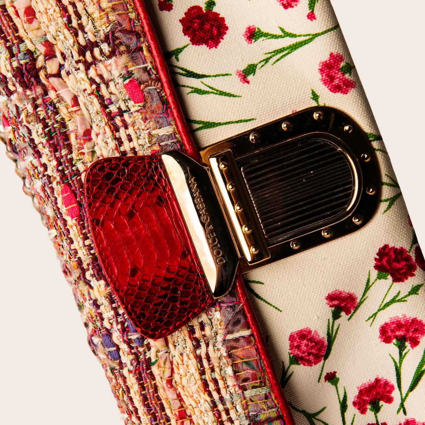 Dolce & Gabbana Multicolor Tweed & Floral Print Shoulder Bag