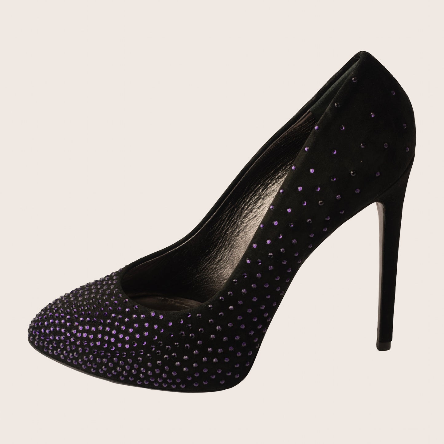 Dolce & Gabbana Black Velvet Pumps with Purple Rhinestone Detail