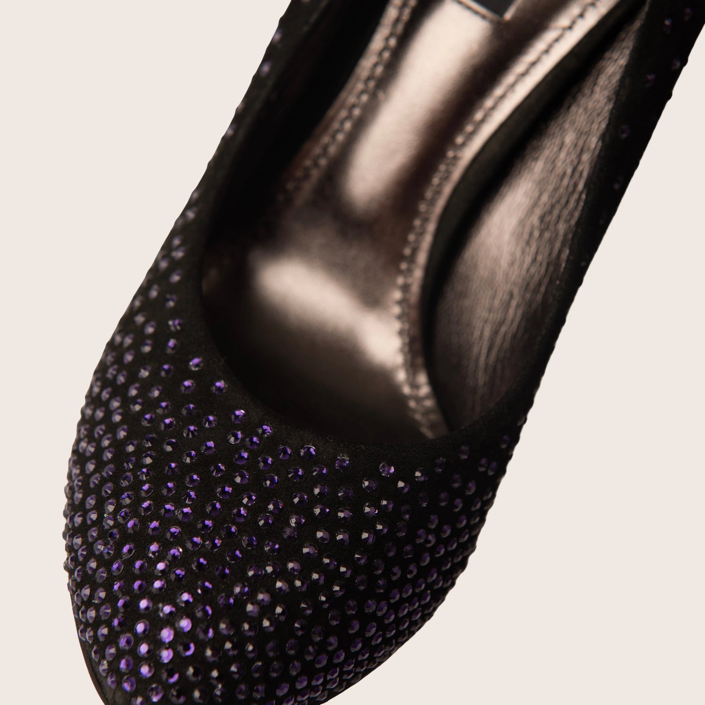 Dolce & Gabbana Black Velvet Pumps with Purple Rhinestone Detail