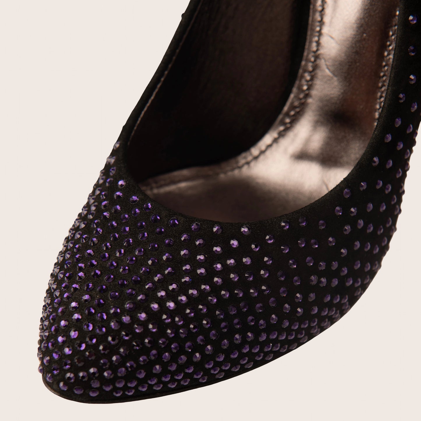 Dolce & Gabbana Black Velvet Pumps with Purple Rhinestone Detail