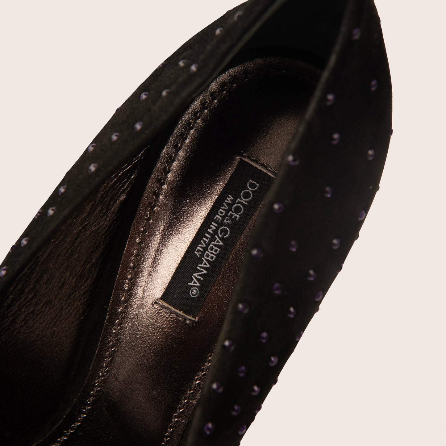 Dolce & Gabbana Black Velvet Pumps with Purple Rhinestone Detail
