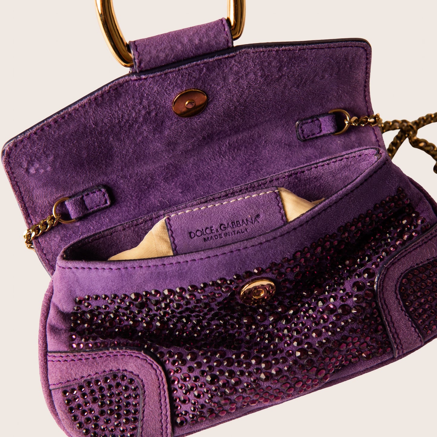 Dolce & Gabbana Purple Suede Clutch with Crystal Embellishments