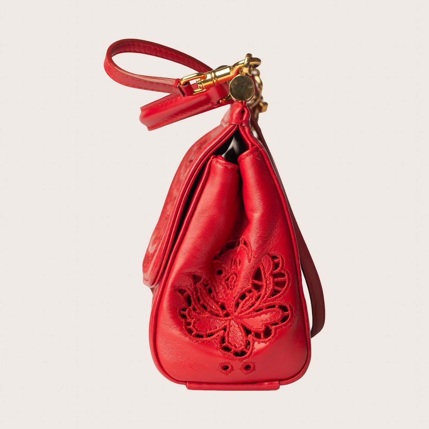 Dolce & Gabbana Sicily Embroidered Red Leather Bag