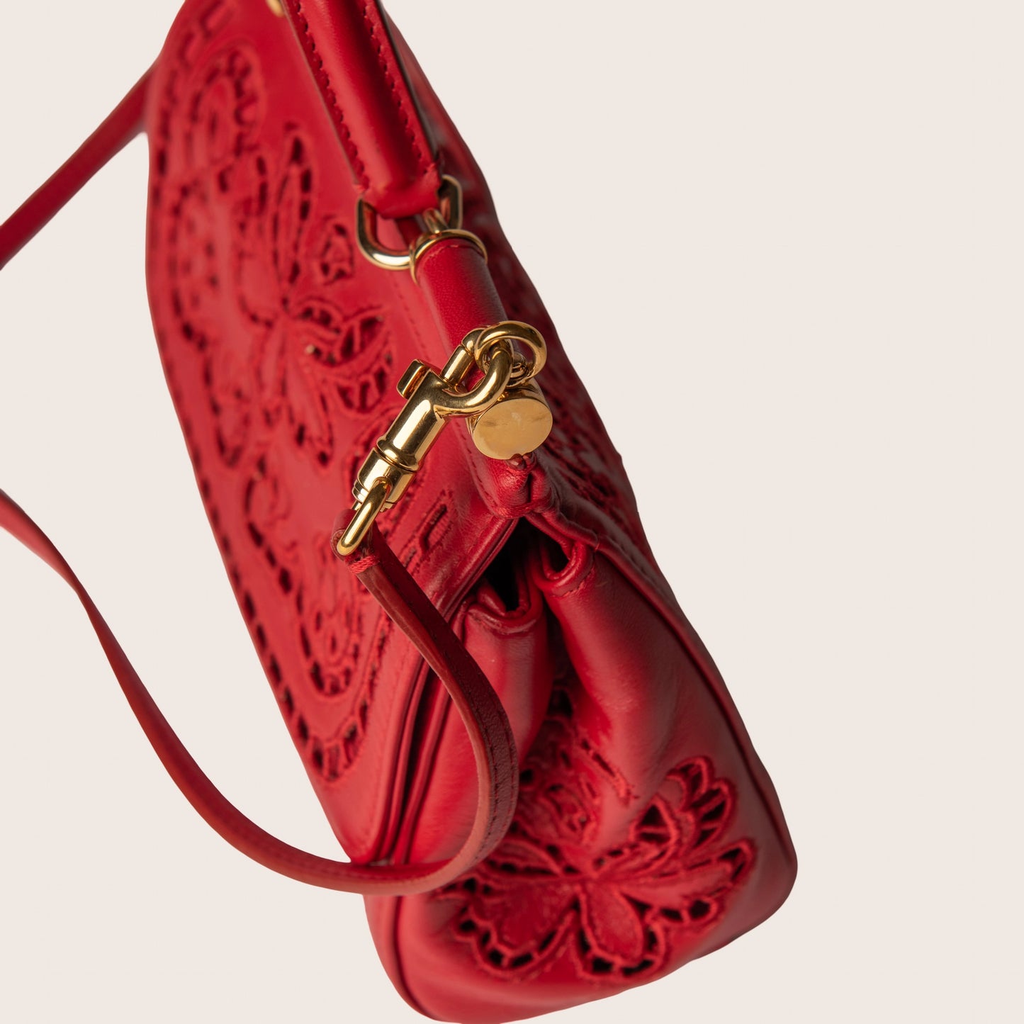 Dolce & Gabbana Sicily Embroidered Red Leather Bag