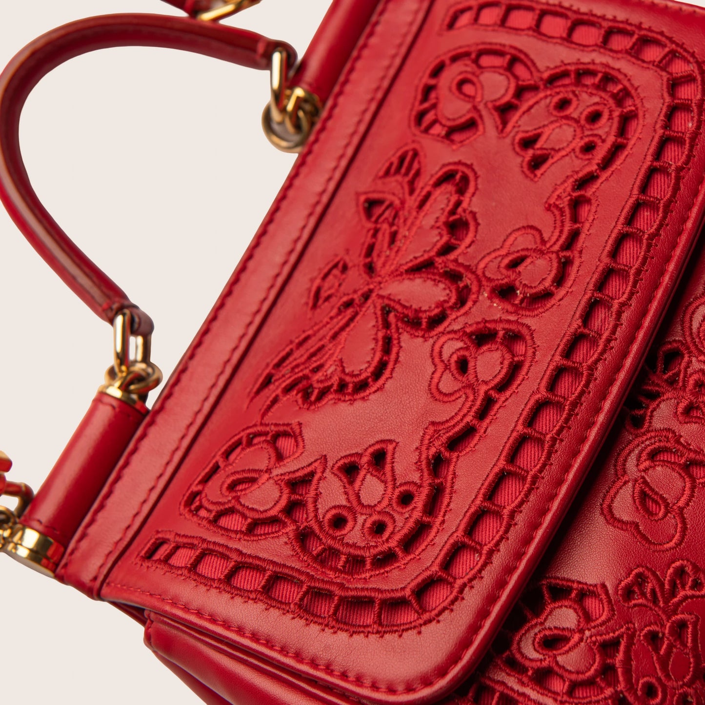 Dolce & Gabbana Sicily Embroidered Red Leather Bag