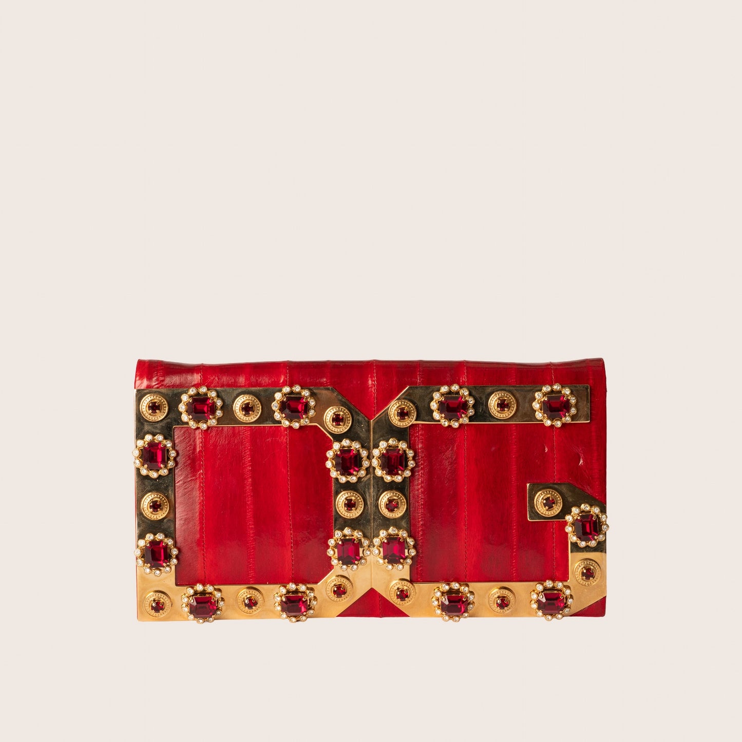 Dolce & Gabbana Red Eel Leather DG Gems Stone Embellished WOC Clutch