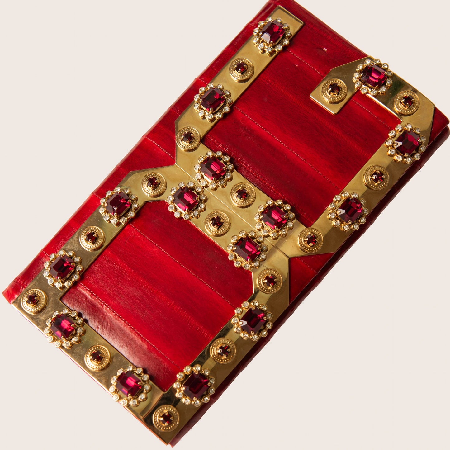 Dolce & Gabbana Red Eel Leather DG Gems Stone Embellished WOC Clutch