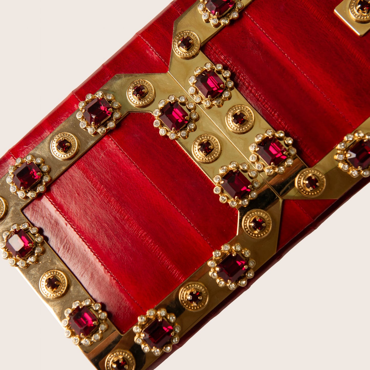 Dolce & Gabbana Red Eel Leather DG Gems Stone Embellished WOC Clutch