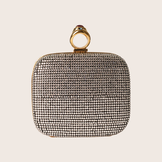 Dolce & Gabbana Silver Crystal Ring Detail Clutch
