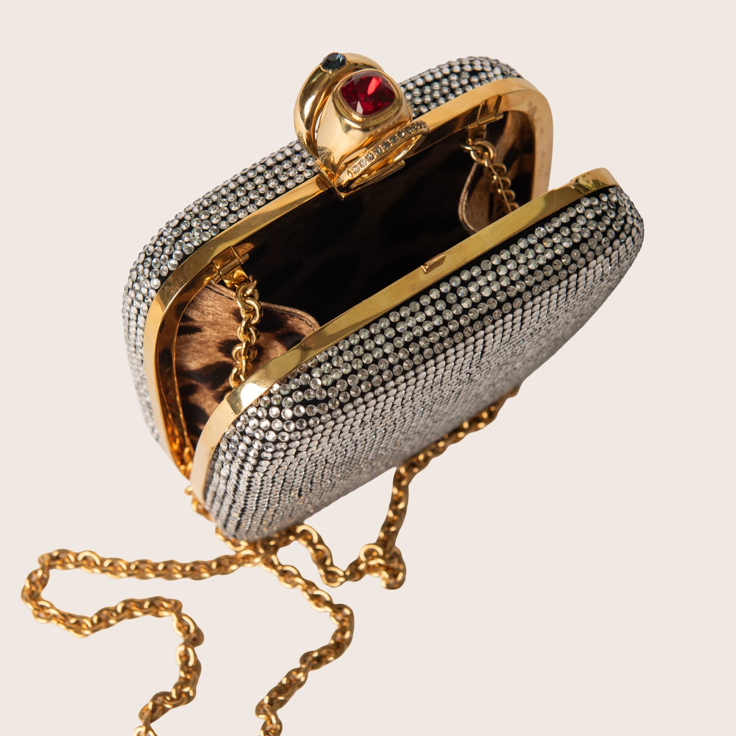 Dolce & Gabbana Silver Crystal Ring Detail Clutch