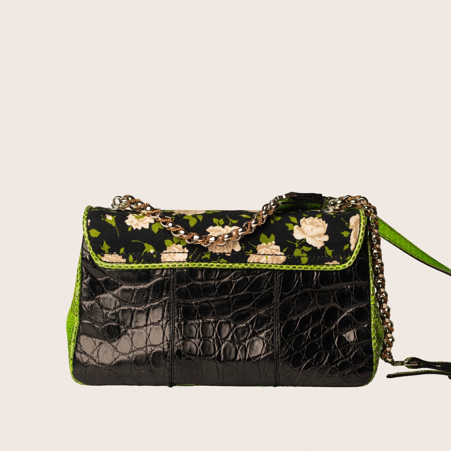 Dolce & Gabbana Black & Green Floral Shoulder Bag