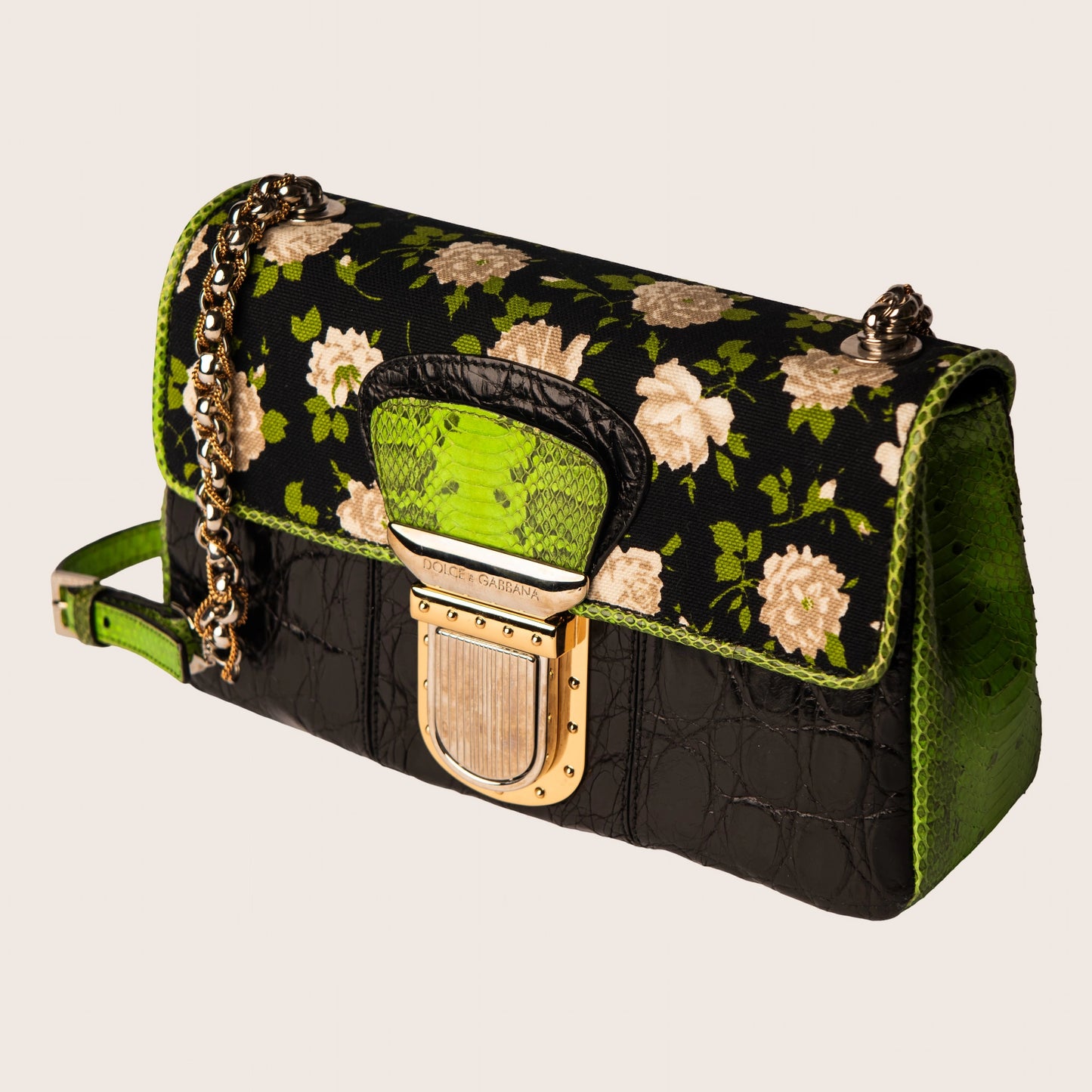 Dolce & Gabbana Black & Green Floral Shoulder Bag