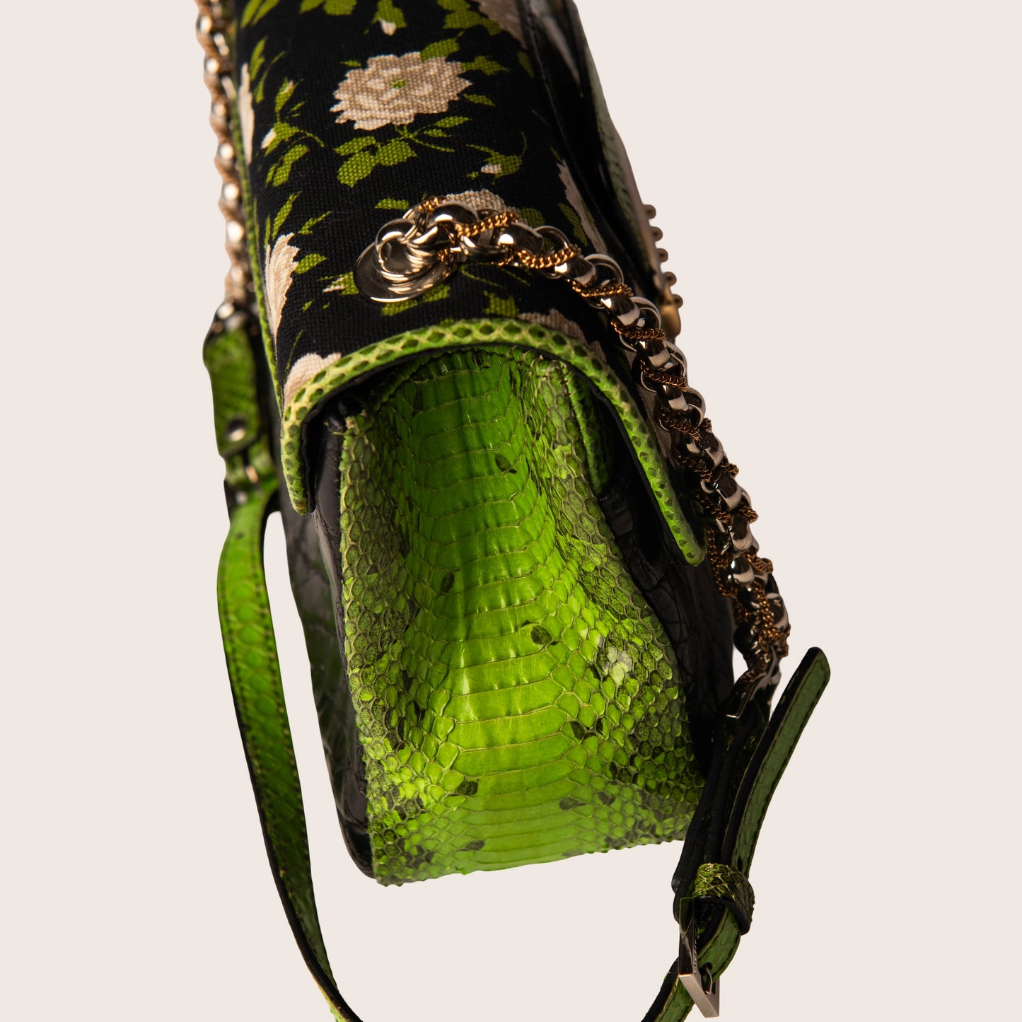 Dolce & Gabbana Black & Green Floral Shoulder Bag
