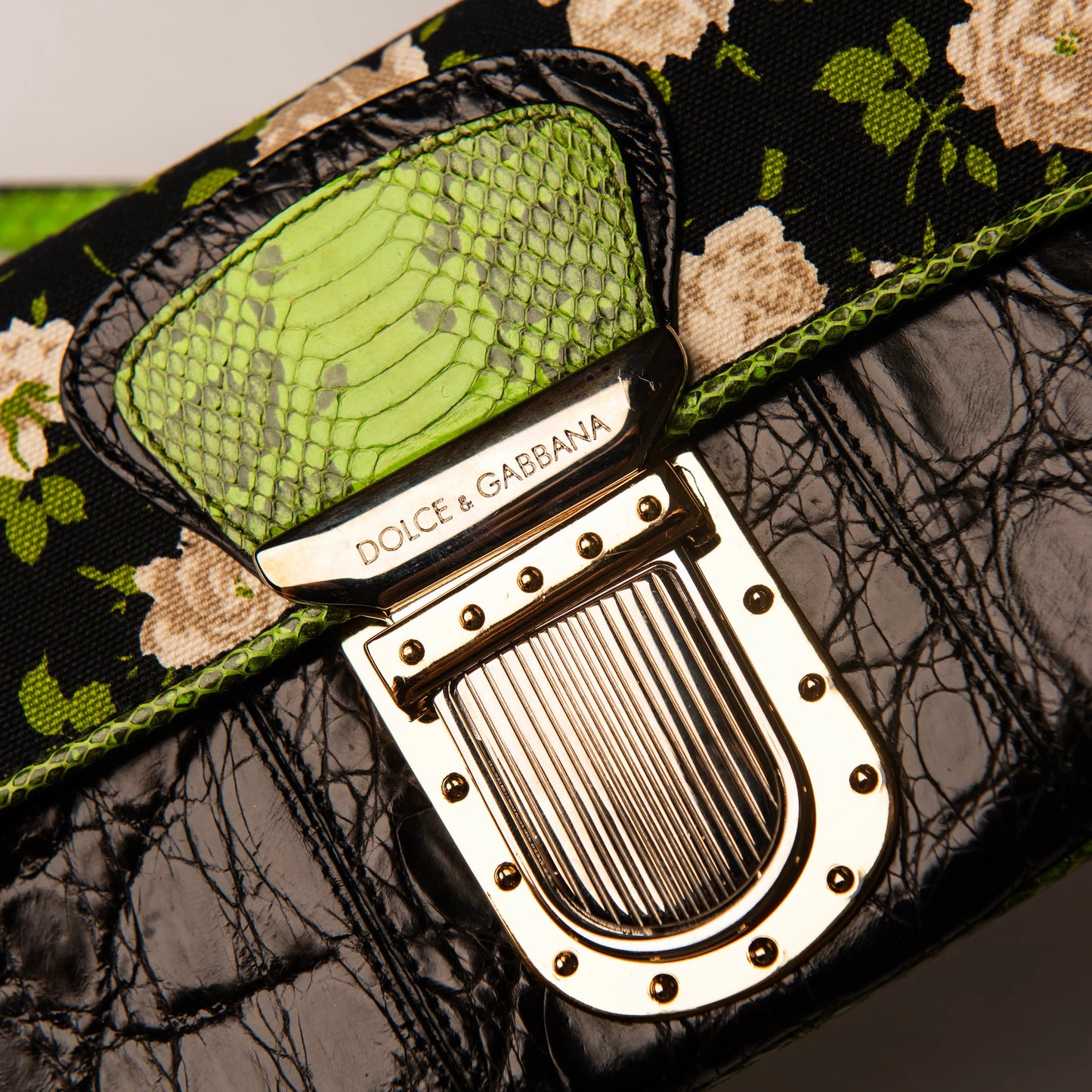 Dolce & Gabbana Black & Green Floral Shoulder Bag