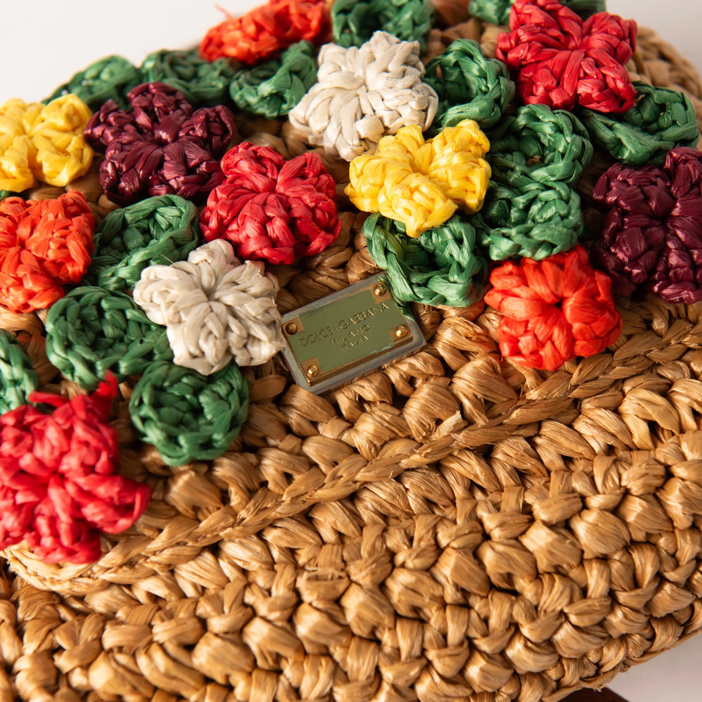 Dolce & Gabbana Floral Raffia Crossbody Bag