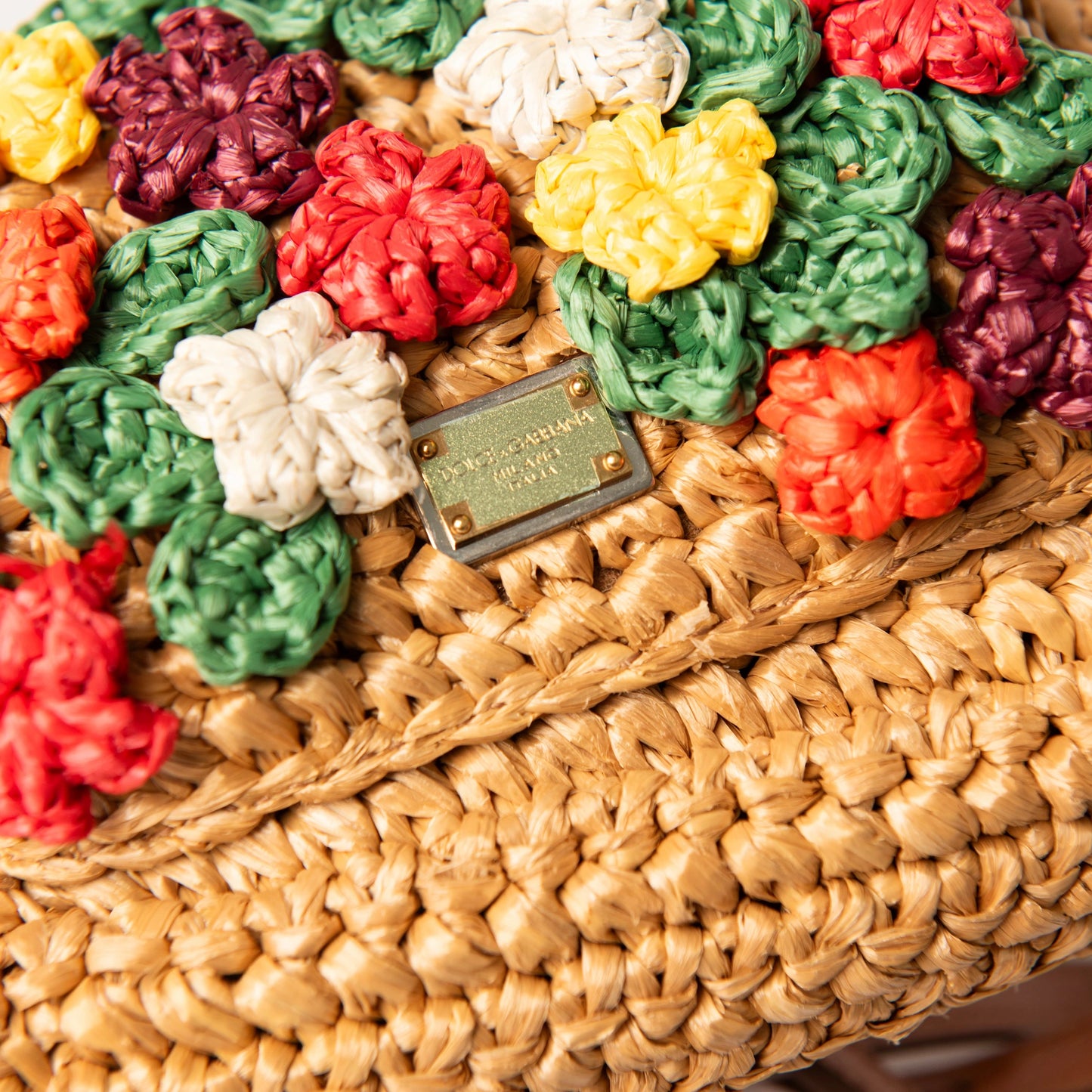 Dolce & Gabbana Floral Raffia Crossbody Bag