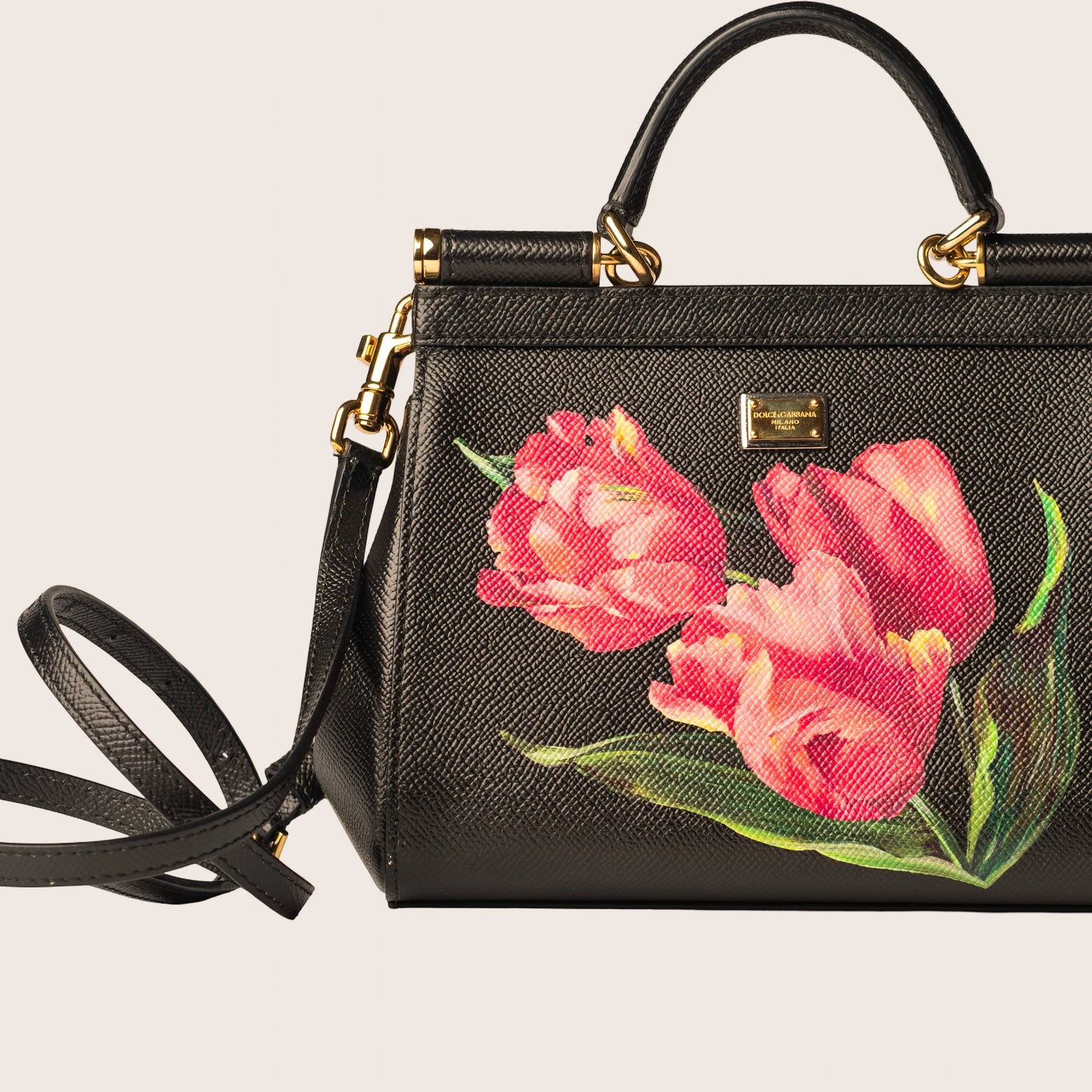 Dolce & Gabbana Black Multicolor Floral Print Sicily Bag