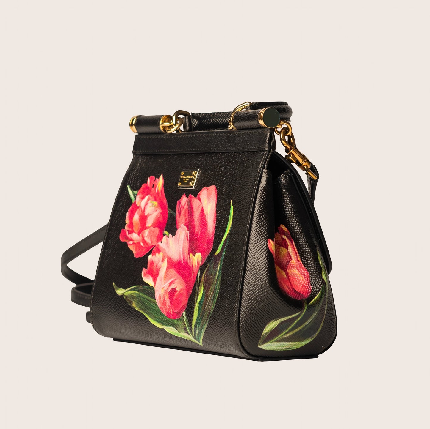 Dolce & Gabbana Black Multicolor Floral Print Sicily Bag