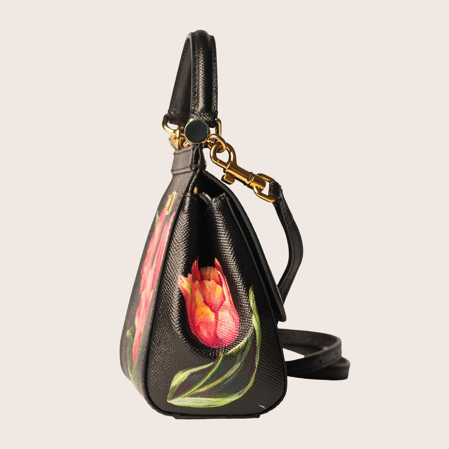 Dolce & Gabbana Black Multicolor Floral Print Sicily Bag