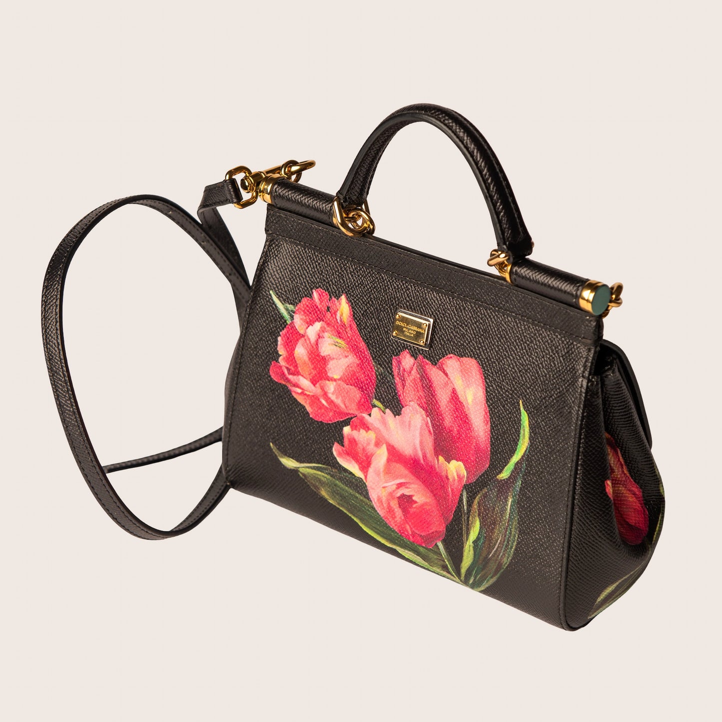 Dolce & Gabbana Black Multicolor Floral Print Sicily Bag