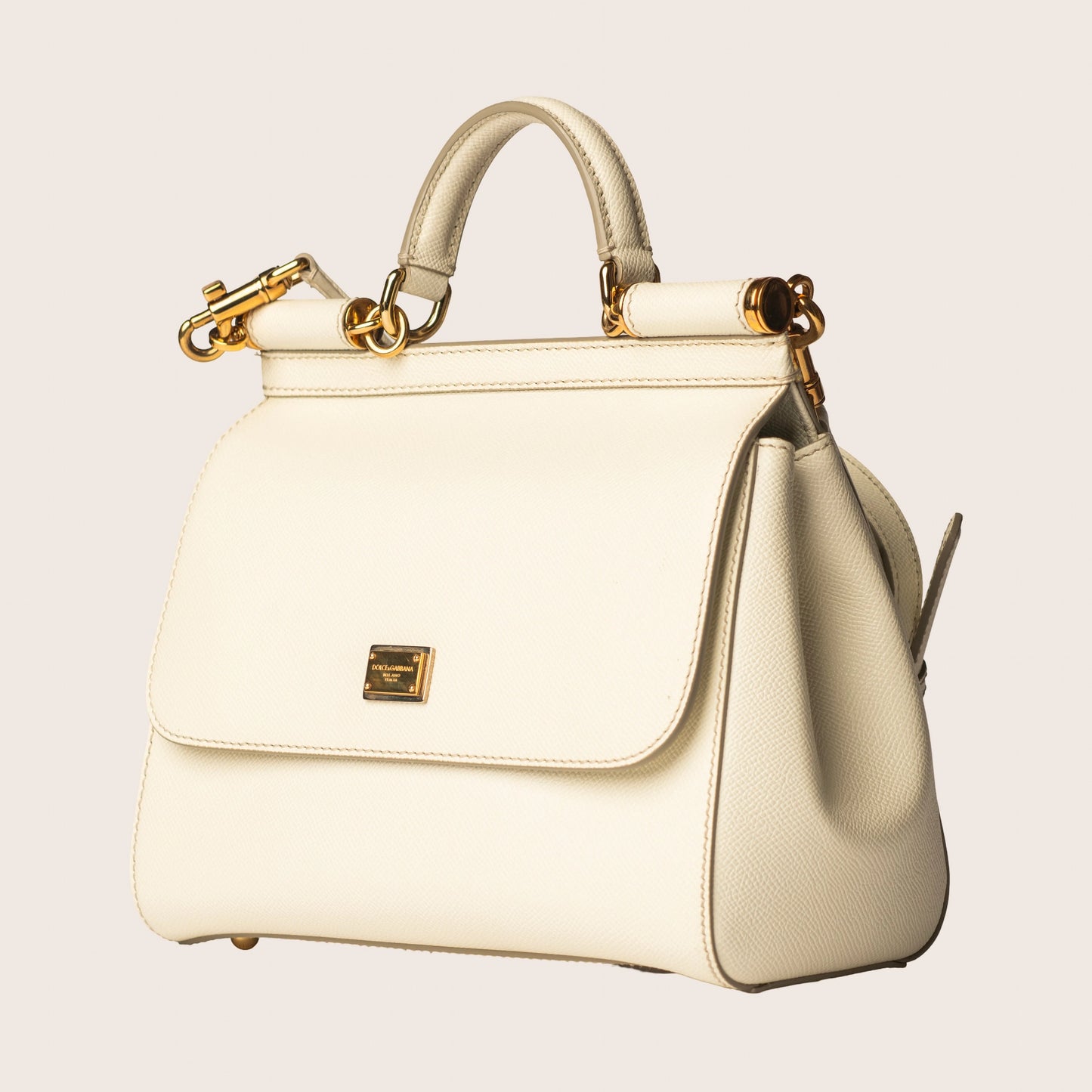Dolce & Gabbana Medium Miss Sicily Top Handle Bag in White Leather Cream