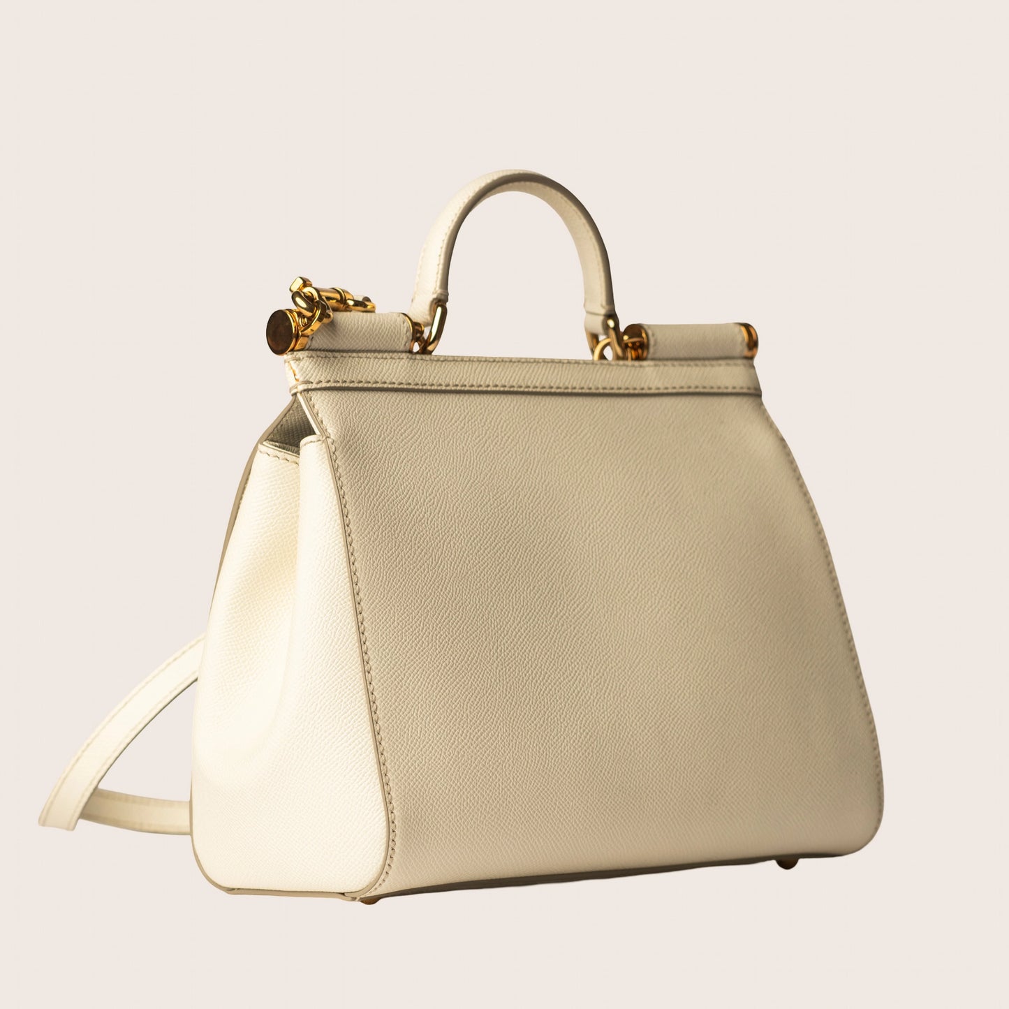 Dolce & Gabbana Medium Miss Sicily Top Handle Bag in White Leather Cream