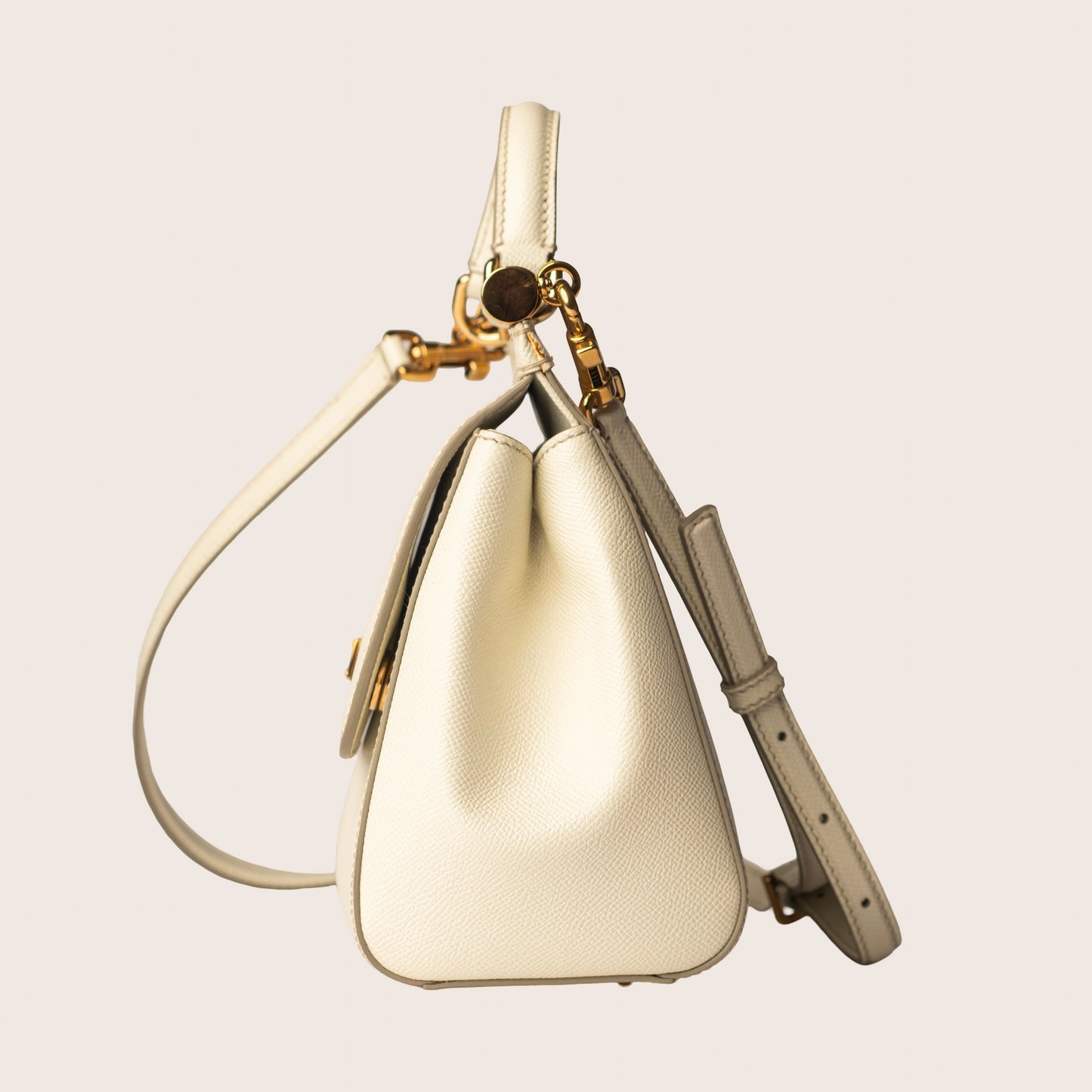 Dolce & Gabbana Medium Miss Sicily Top Handle Bag in White Leather Cream